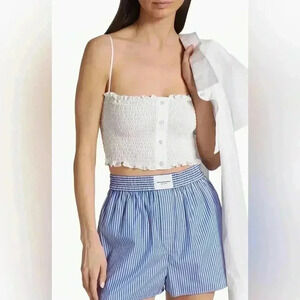 Alexander Wang White Smocked Crop top w- adjustable straps & 3 buttons. XXS. NWT